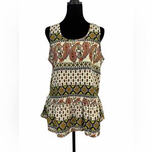 Charming Charlie Cream Paisley & Geometric Peplum Tank Top Size M